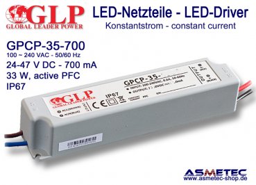 GLP GPCP-35-700, 700 mA,  24-47 VDC, 33 Watt, PFC, IP67