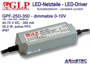 GLP GPF-25D-350, 350 mA,  44-72 VDC, 25 Watt, dimmable, IP67