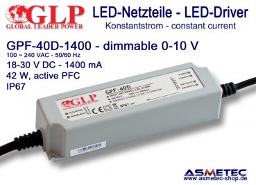 LED-driver GLP - GPF-40D-1400, 1400 mA, 42 Watt , dimmable- www.asmetec-shop.de