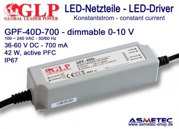 Schaltnetzteil GLP GPF-40D-700, 700 mA, 36-60 VDC, 42 Watt, dimmbar, IP67