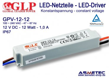 LED-driver GLP - GPV-12-12, 12 VDC, 12 Watt - www.asmetec-shop.de