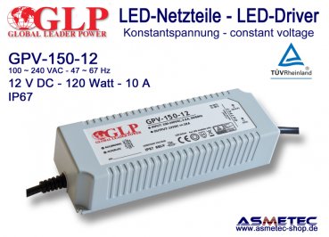 LED driver GLP GPV-150-12, 12 Volt DC, 120 Watt, TÜV