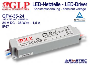Schaltnetzteil GLP GPV-35-24, 24 Volt DC, 36 Watt, IP67, TÜV