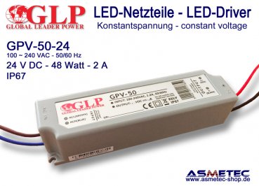 LED-driver GLP - GPV-50-24, 24 VDC, 48 Watt - www.asmetec-shop.de