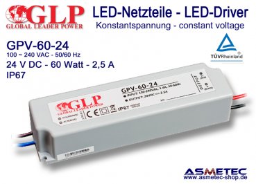 Schaltnetzteil GLP GPV-60-24, 24 Volt DC, 60 Watt, IP67, TÜV