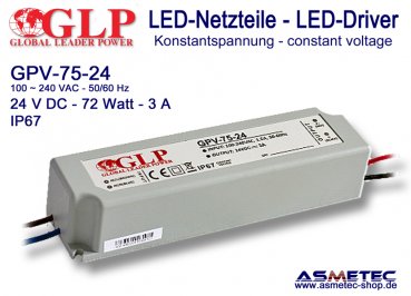 Schaltnetzteil GLP GPV-75-24, 24 Volt DC, 72 Watt, IP67