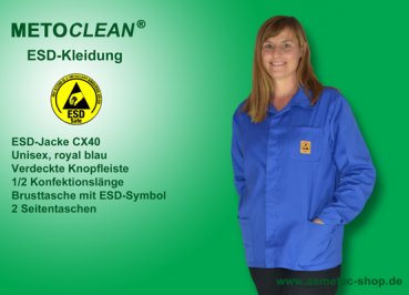 Metoclean ESD-Jacket CX40-RB-XS, royal blue, size XS