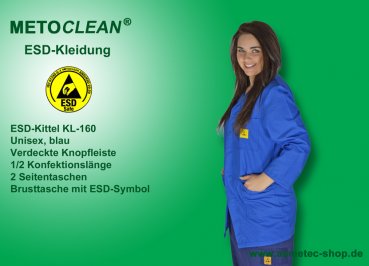 Metoclean ESD-Kittel KL160D-B-S, blau, Größe S