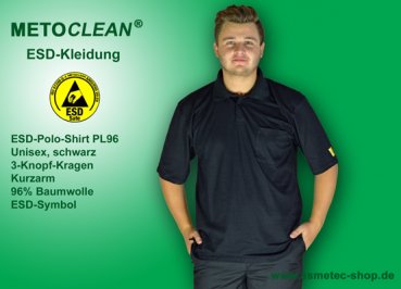Metoclean ESD-Polo-Shirt PL96K-SW-S, Kurzarm, schwarz, Größe S