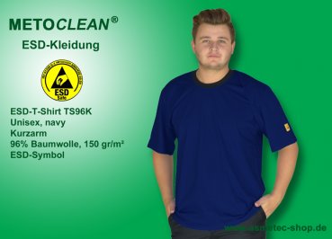 Metoclean ESD-T-Shirt TS96K-NB-S, short sleeves, navy, size S