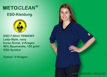 METOCLEAN ESD-T-Shirt TS96KV, navy blue, short sleeves, lady style - www.asmetec-shop.de