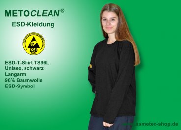 METOCLEAN ESD-T-Shirt TS96L, black, long sleeves, unisex - www.asmetec-shop.de