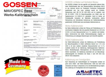 Gossen Mavospec Base - Calibration Certificate