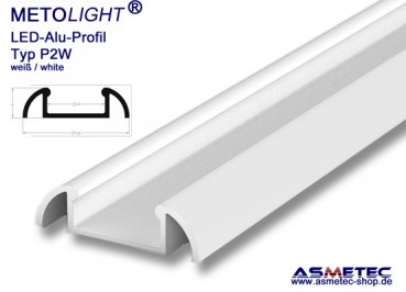 LED-Aluminium Profil P2W-2, weiß, 24 mm breit, 7 mm hoch, 2 m lang, Aufbauprofil