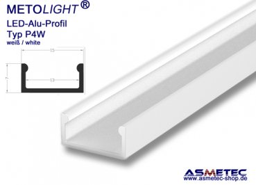 LED-Aluminium Profil P4W-2, weiß, 15 mm breit, 7 mm hoch, 2 m lang, Aufbauprofil
