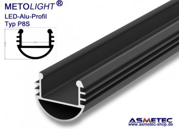 LED-Aluminium Profil P8S-2, schwarz, 15 x 15 mm, 2 m lang, Hängeprofil