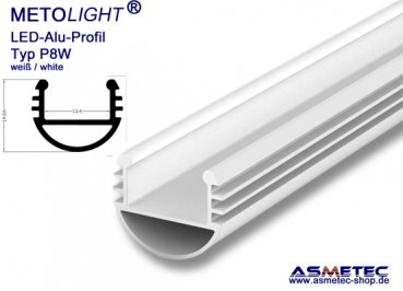 LED-Aluminium Profil P8W-2, weiß, 15 x 15 mm, 2 m lang, Hängeprofil