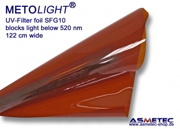 UV-filter foil Metolight SFC10, blocks light below 400 nm - www.asmetec-shop.de