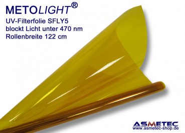 UV filter foil SFLY5, yellow, blocks light below 470 nm, roll cut off