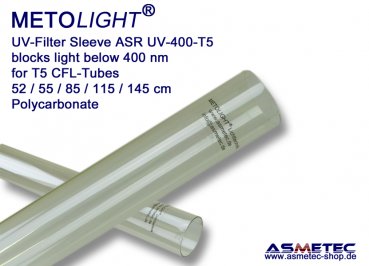 Metolight ASR-UV400 UV-filter sleeve T5, clear, 400 nm - www.asmetec-shop.de