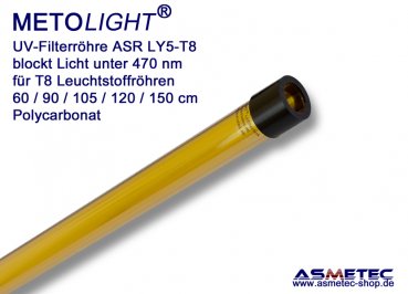 UV-Filter sleeve T8-ASR-LY5, yellow, 470 nm, 120 cm for 36W CFL tube