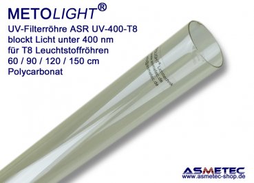 UV-Filter sleeve T8-ASR-UV400, clear, 400 nm, 105 cm for 38 W CFL tube
