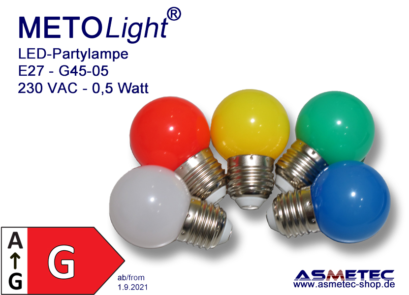 LED-Lampe E27 - G45 - 0,5 Watt, ca. 50 lm, Kunststoff-Globe - Asmetec