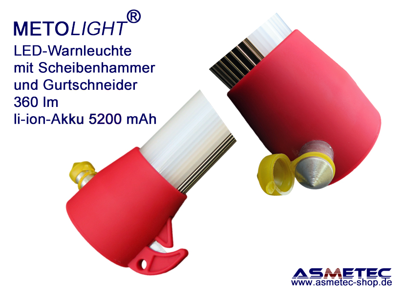 Metolight LED-Warning Light with safety hammer and belt cutter - Asmetec  LED Technology