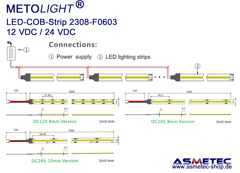 LED-Streifen COB-12V-12W-08-NW-IP20 - Asmetec