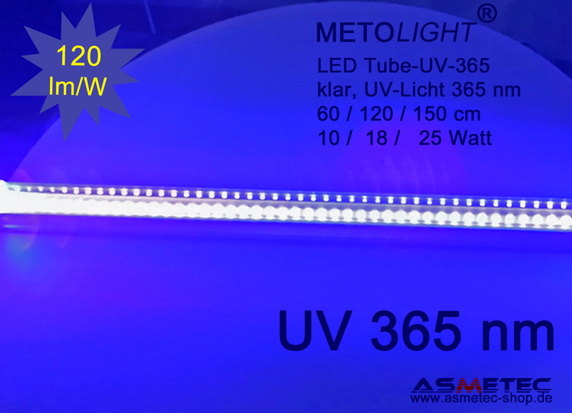 LED tube UV-365 nm, cm, 18 Watt, clear, UV radiation 365 nm, - Asmetec LED