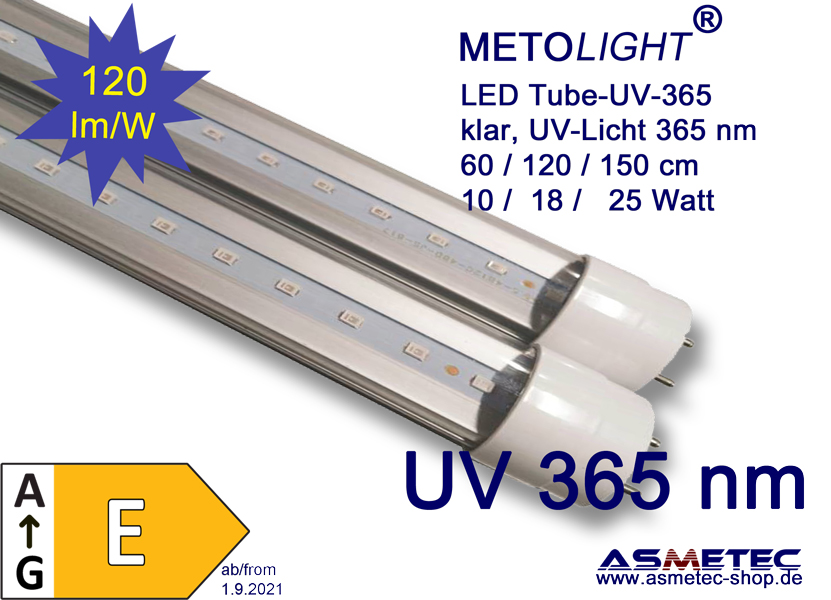 stap in perspectief Refrein LED tube UV-365 nm, 120 cm, 18 Watt, clear, UV radiation 365 nm, 2100 lm -  Asmetec LED Technology