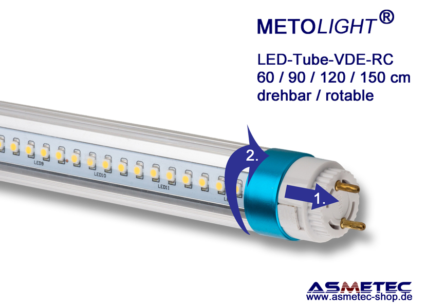 METOLIGHT LED Tube 120 cm, 18 Watt, T8, 2500 lm, clear, 6000K, cold white,  VDE-certified - Asmetec LED Technology