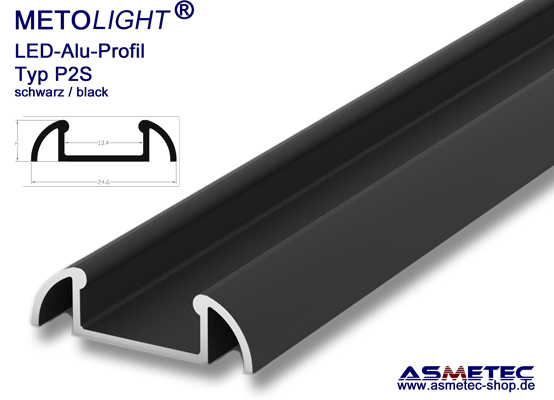 LED-Aluminium Profil P2S-2, schwarz, 2 m lang - Asmetec
