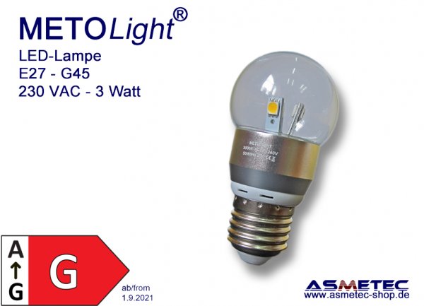 METOLIGHT LED bulb E27-G45, 3W, 210 lm- www.asmetec-shop.de