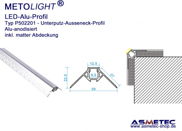 Aluminium-LED-Profil - Unterputz-Außenecke
