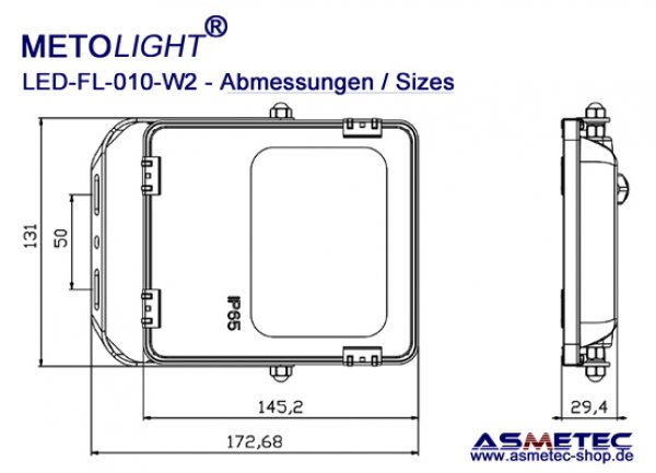 METOLIGHT LED Flutlicht FL-010-W2, 10 Watt, 1300 lm, IP65 - www.asmetec-shop.de