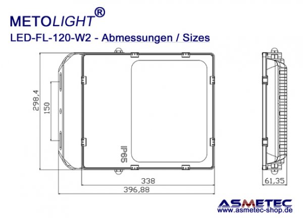METOLIGHT LED Flutstrahler FL-120-W2, 120 Watt, 14500 lm, IP65 - www.asmetec-shop.de