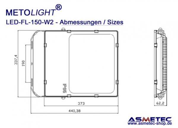 METOLIGHT LED Flutstrahler FL-150-W2, 150 Watt, 21000 lm, IP65 - www.asmetec-shop.de