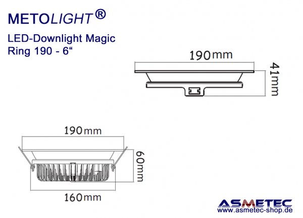 LED Downlight METOLIGHT-Magic - luminaire ring 190 mm, silver-metallic