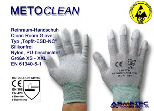 Metoclean Topfit ESD-NC, dissipative glove, silicone free - www.asmetec-shop.de