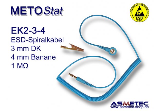 METOSTAT ESD-coil-cord-EK2, 1x 3 mm snap, 1 x banana - www.asmetec-shop.de