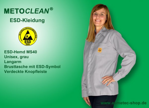 METOCLEAN ESD-Shirt MS40L-GR, grey - www.asmetec-shop.de