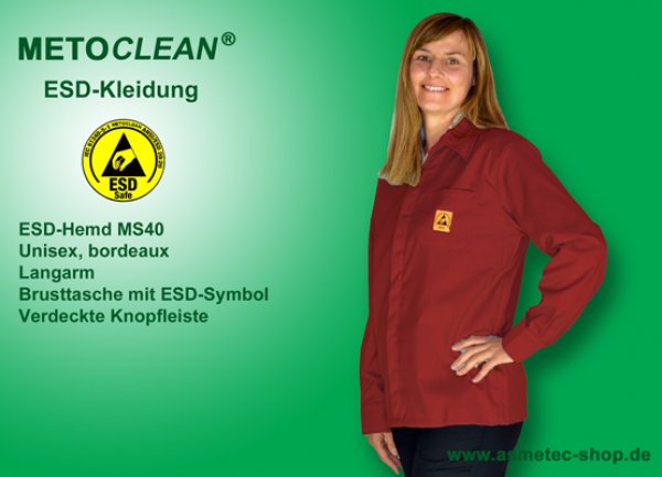 METOCLEAN ESD-Shirt MS40L-DR, bordeaux - www.asmetec-shop.de