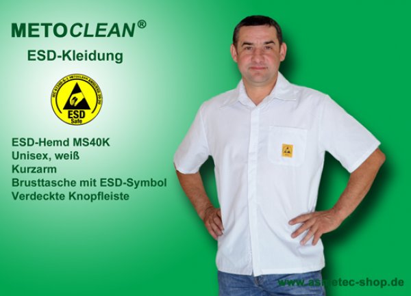 METOCLEAN ESD-Shirt MS40K-WS, white, short sleeves - www.asmetec-shop.de