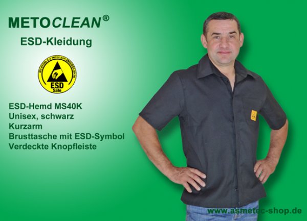 METOCLEAN ESD-Shirt MS40K-SW, black, short sleeves - www.asmetec-shop.de