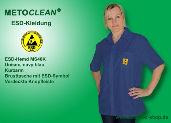 METOCLEAN ESD-Shirt MS40K-NB, navy blue, short sleeves - www.asmetec-shop.de
