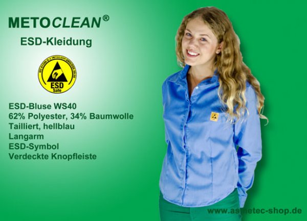 METOCLEAN ESD-Women's Shirt WS40-LB, ligth blue - www.asmetec-shop.de