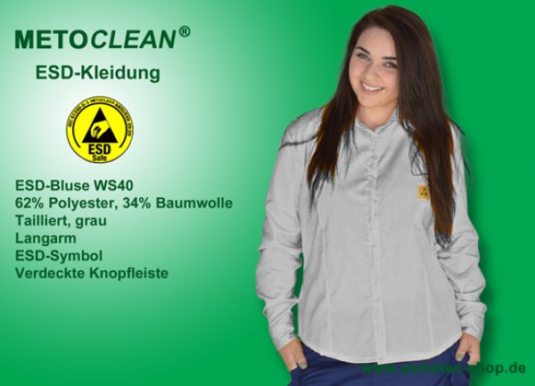 METOCLEAN ESD-Women's Shirt WS40-GR, grey - www.asmetec-shop.de