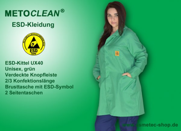 METOCLEAN ESD-Smock UX40-GN, green - www.asmetec-shop.de