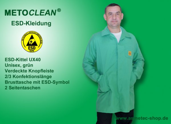 METOCLEAN ESD-Smock UX40-GN, green - www.asmetec-shop.de